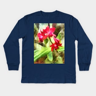 Maroon Cattleya Orchids Kids Long Sleeve T-Shirt